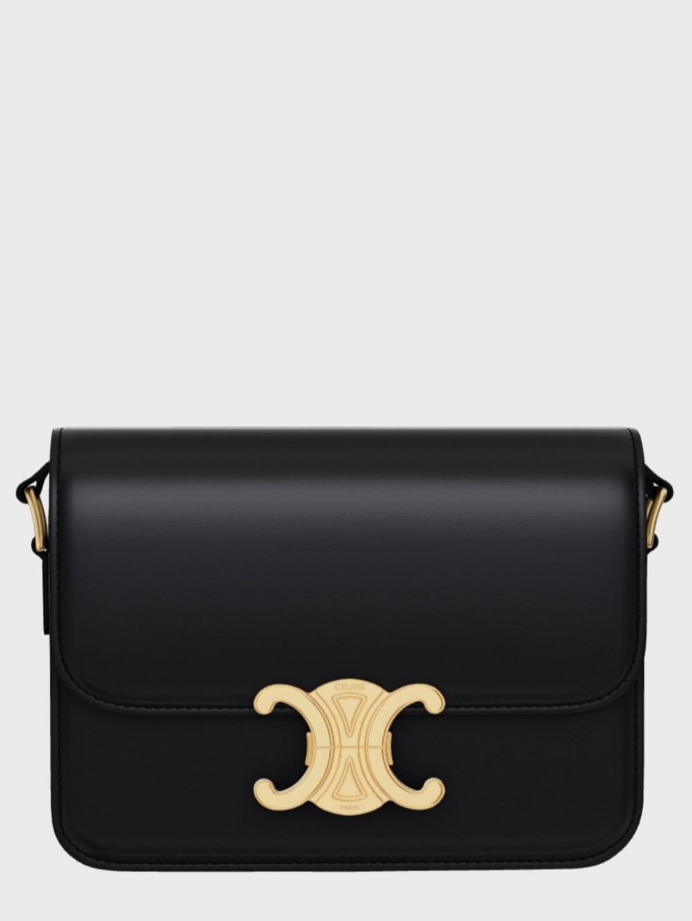 New! MSRP $4250 Authentic CELINE TRIOMPHE BAG IN BLACK Shiny Calfskin BLACK - Picture 1 of 16